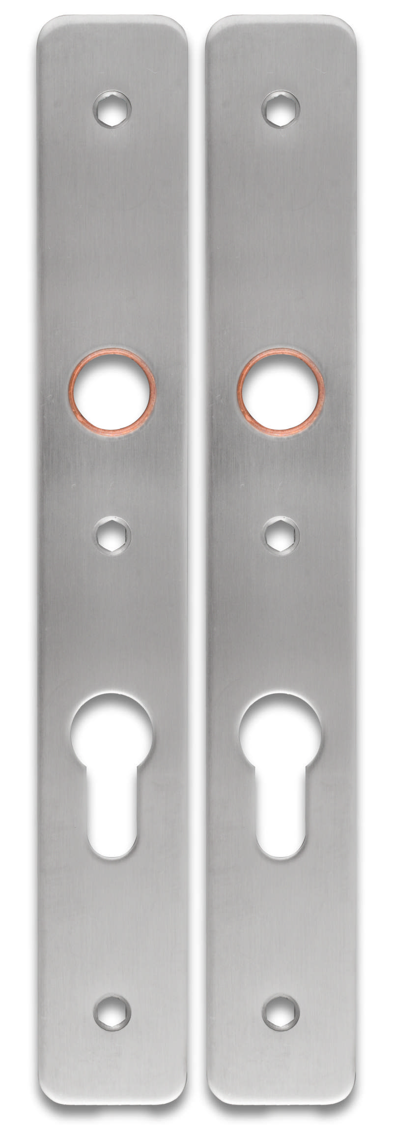 Long shield narrow profile for drop cylinder 2x 230x32x2mm in stainless steel 304 with brass ring C/C92