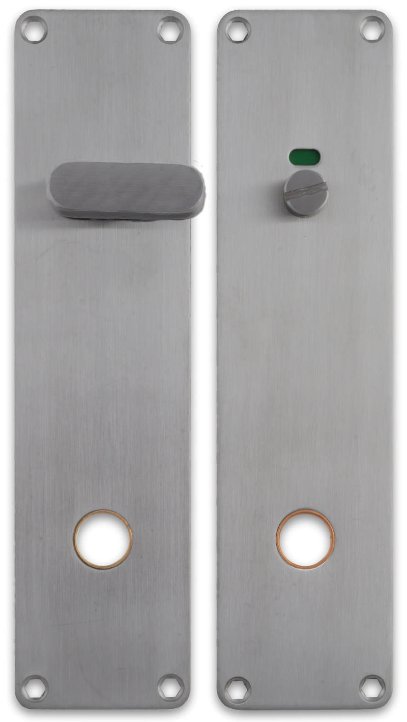 Long sign for disabled toilet staff Assa 2x 215x55x2mm in stainless steel 304 with brass ring C/C105