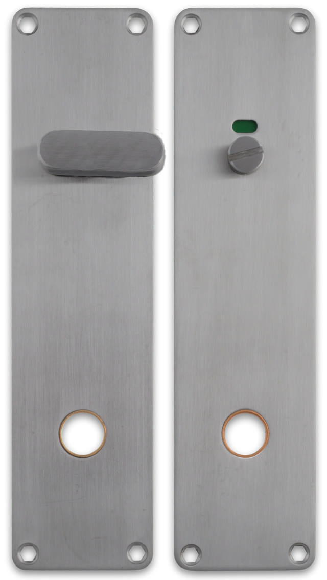 Long sign for disabled toilet staff Assa 2x 215x55x2mm in stainless steel 304 with brass ring C/C105