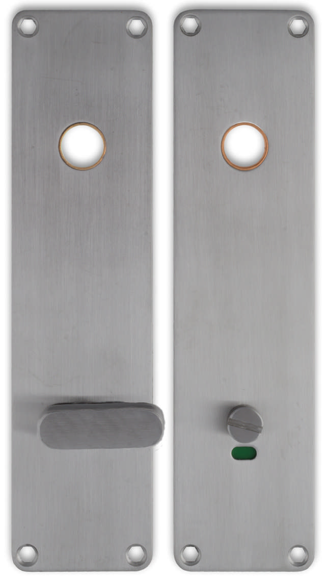 Long sign for disabled toilet staff Boda 2x 215x55x2mm in stainless steel 304 with brass ring C/C105