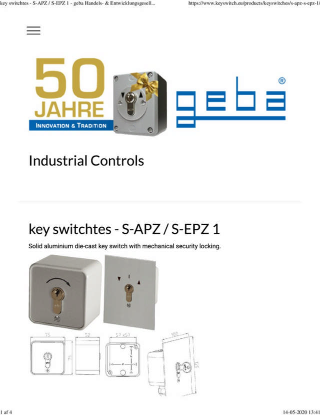 Geba key switch s-ao 1-2T for oval cylinder