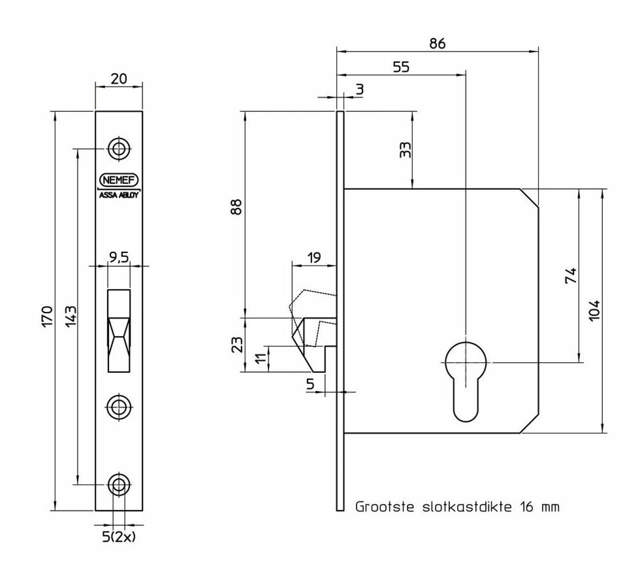 Nemef sliding door lock 698-55
