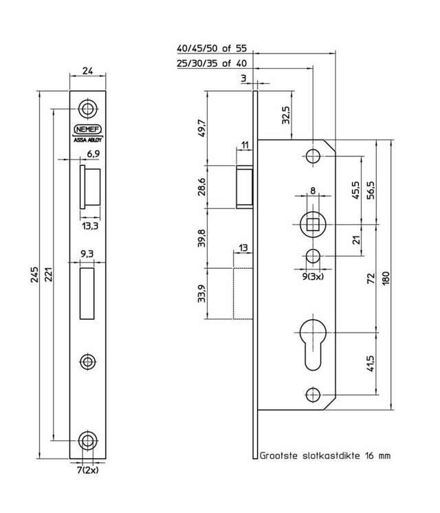 Nemef lock case 8691/40 Right 2601000546 Din Left