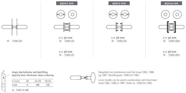Randi door handle 109000CD Coupe w/rosette (58-82mm)