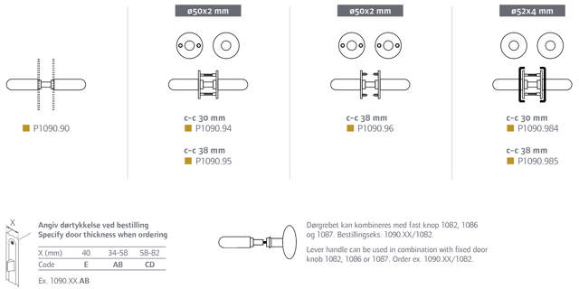 Randi door handle P1090985AB, Coupe, w/ clip rosettes CC38, mess