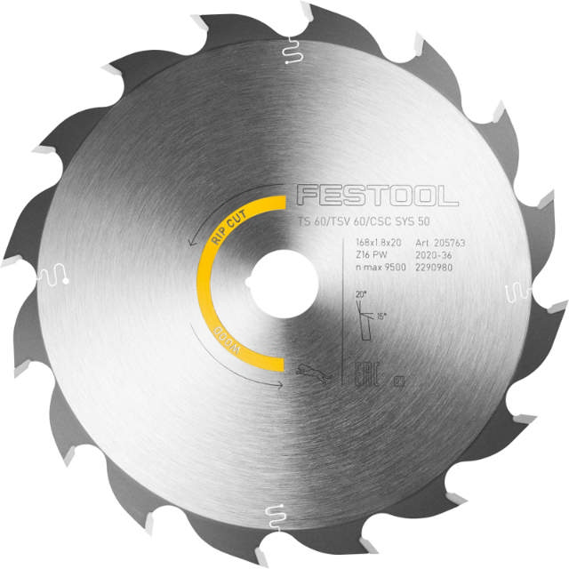 Festool Saw blade WOOD RIP CUT HW 168x1.8x20 PW16