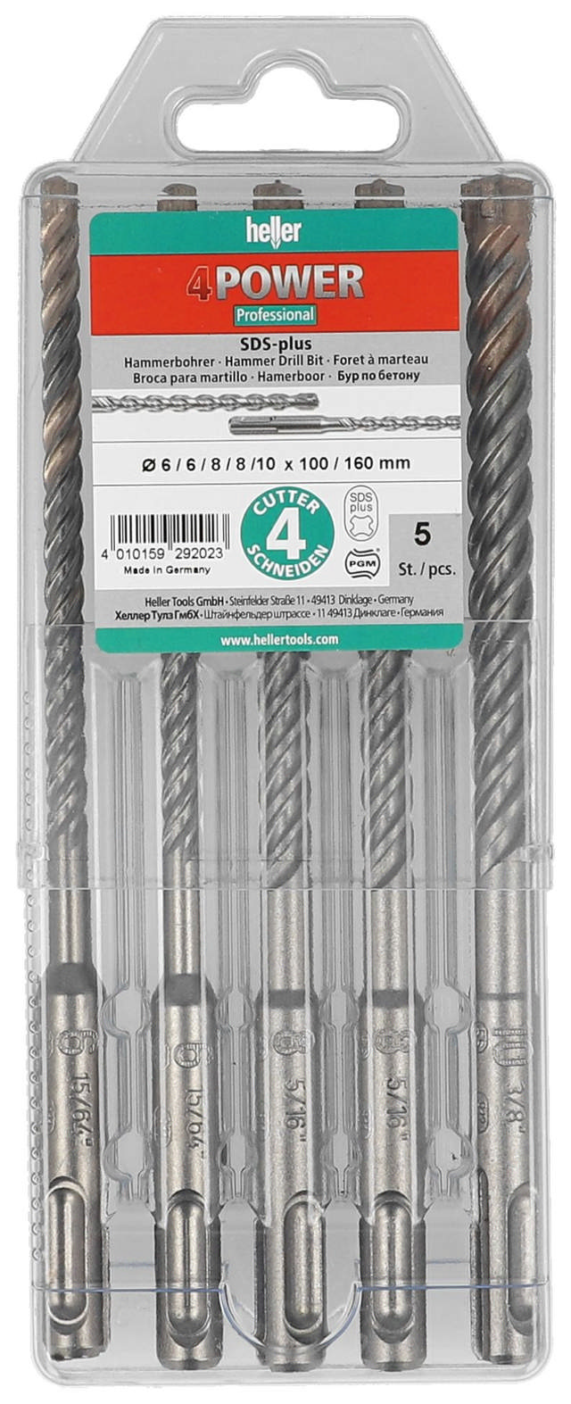 Heller 4 insert hammer drill set size 6/8/10mm pk. á 5 lives