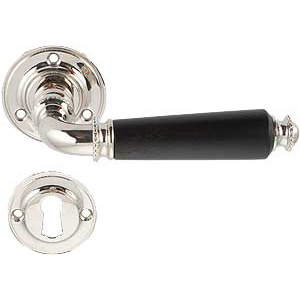 Door handle Humlebæk 954/D w/trim (1680+81K) w/flap Brass Polished Without lacquer Black 1