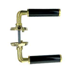 Door handle Funkis 483 Large w/rose cc30 Brass Polished Without lacquer Black Bakelite Ø25mm
