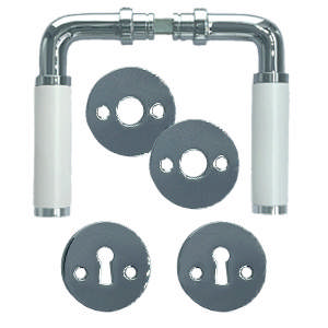 Door handle Funkis 383 w/set (1980+81) Chrome White Bakelite Ø20