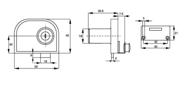 GLASS DOOR LOCK 917, ALU FINISH, CK SISO, KA D20, F/DOUBLE DOORS