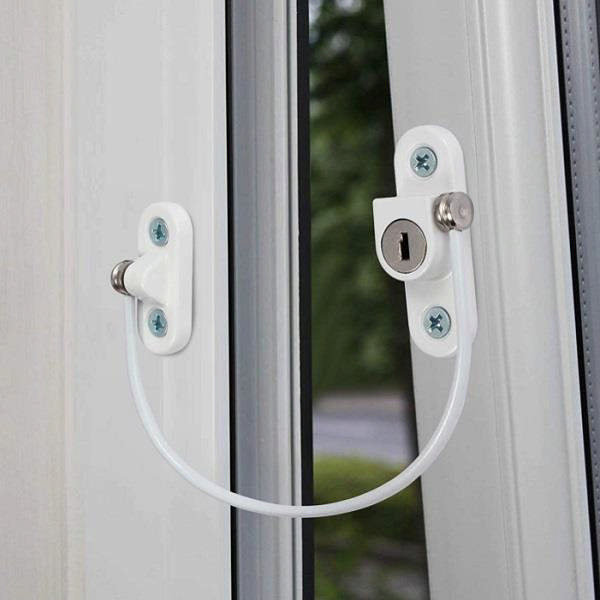 WINDOW LOCK, OVAL MODEL, WHITE, W/SS-304 WIRE - 190MM