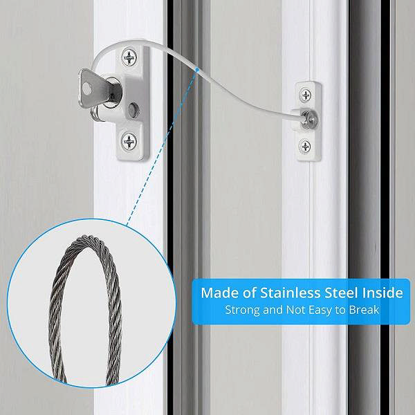WINDOW LOCK, SQUARE MODEL, WHITE, W/SS-304 WIRE - 190MM