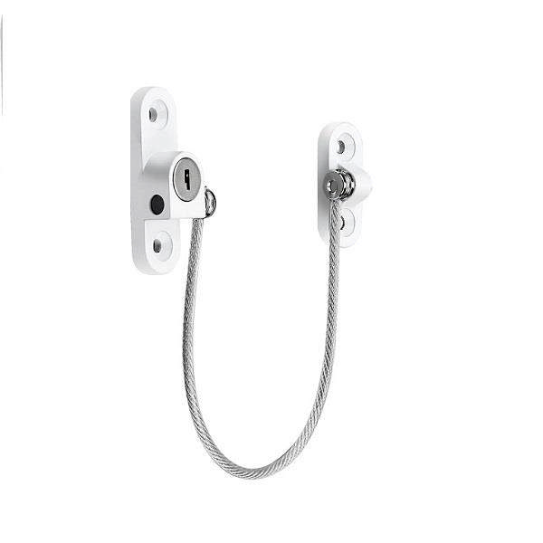 Window lock, OVAL MODEL, WHITE, W/SS-304 TRANSP.WIRE