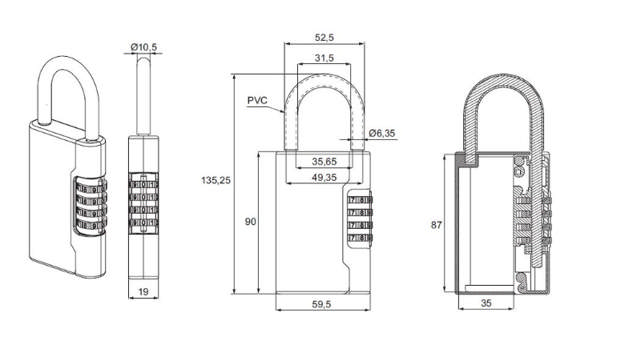 Siso padlock with code and key storage